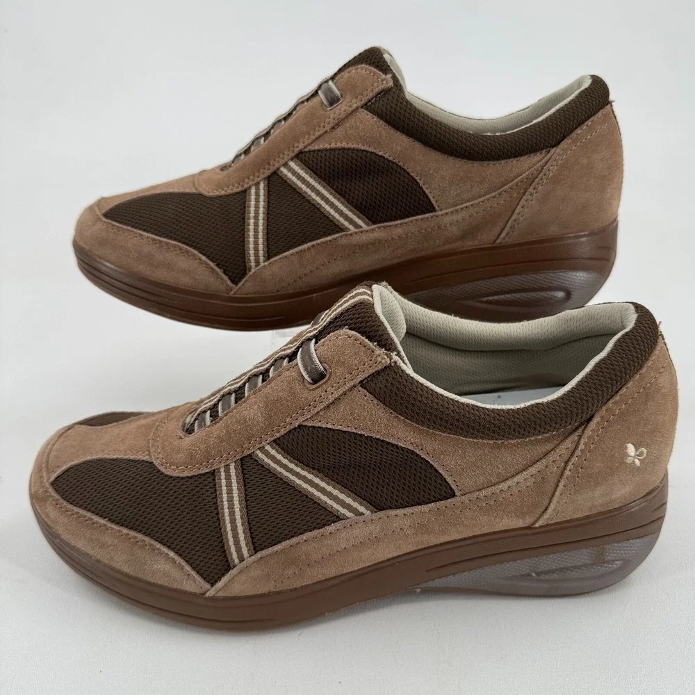 Get Fit by Grasshoppers Shoes WOMENS Brown Leather Slip On Sneakers SIZE 11